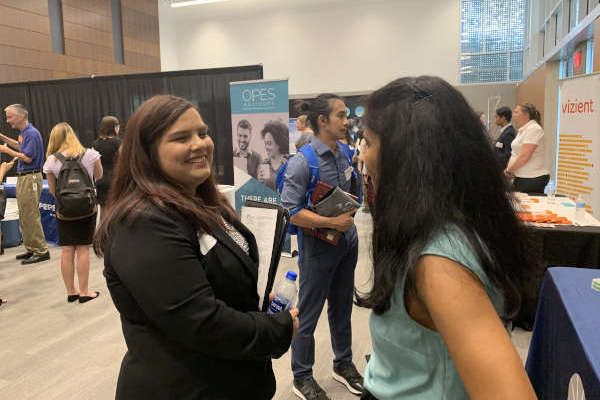 Students and employers at an internship event