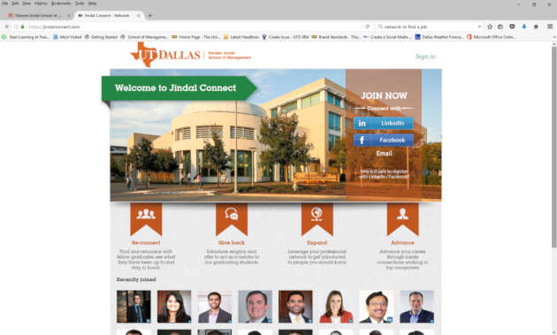 UT Dallas Welcome to Jindal Connect Screenshot.