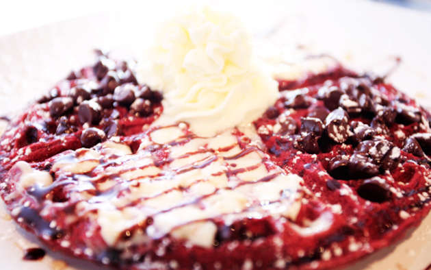 Red velvet waffles at Sweet Mix