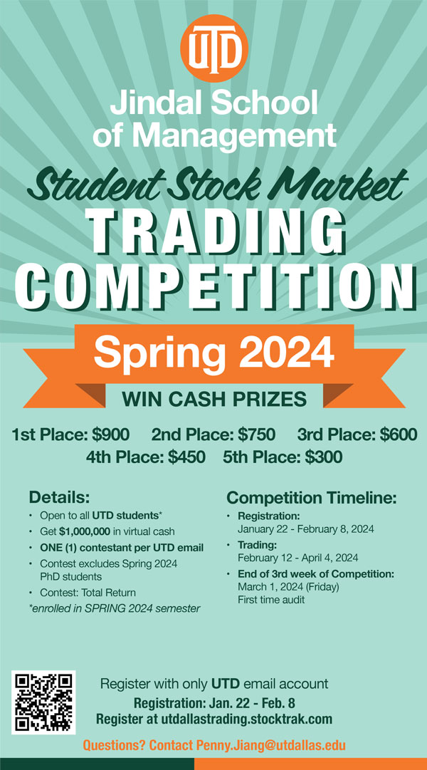 Fall 2023 UT Dallas Student Stock Market Trading Competition Flyer