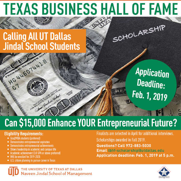 Texas Business Hall of Fame Scholarship Deadline Feb. 1