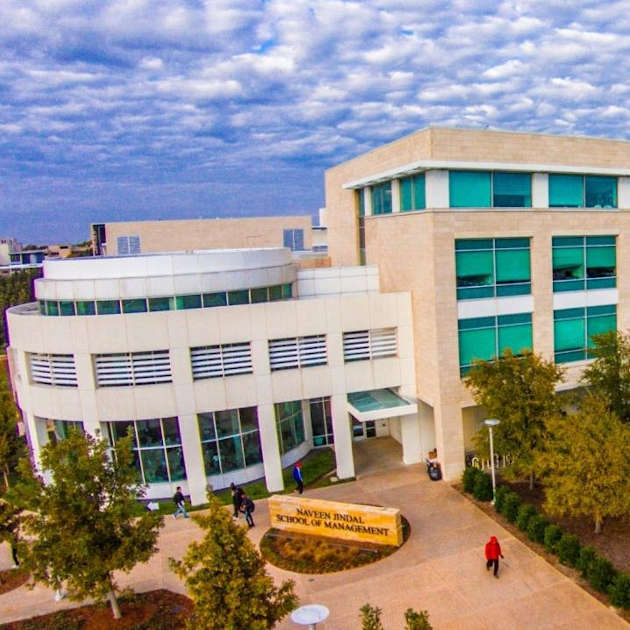 an aerial view of the front of the Jindal School building