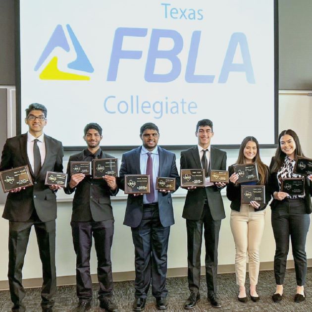 JSOM students displaying their winnings at the FBLA Texas state conference 2023