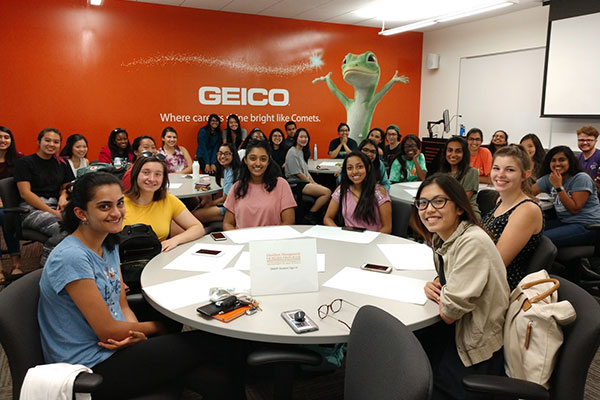 jindal school students at an internship workshop in the Geico room