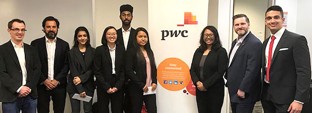ITS Leadership PwC Case Competition winning team and judges