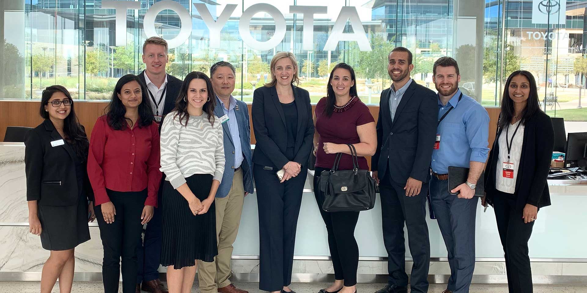 Jindal School MBA students with executives at a Toyota site visit