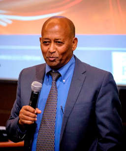 Habte Woldu speaks at the Business in Africa conference.