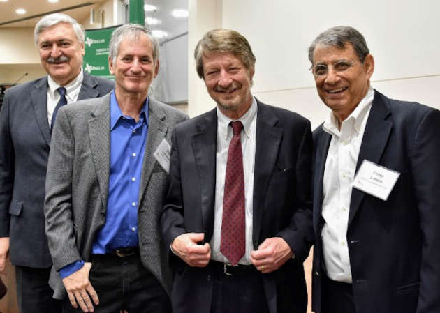 Dean Hasan Pirkul, Stan Liebowitz, P.J. O'Rourke, and Peter Lewin at JSOM.