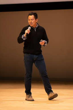 Preparation is key at UT Dallas Big Idea Competition, PhD candidate Kevin Lam Delivering pitch.