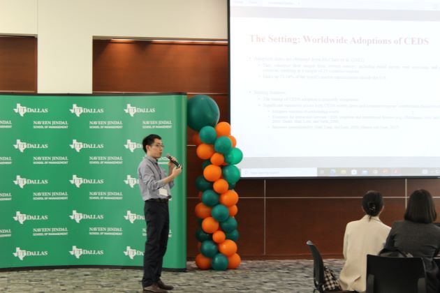 Yang Zhang, a UT Dallas PhD student, gives his presentation at the 2023 Lone Star Accounting Conference