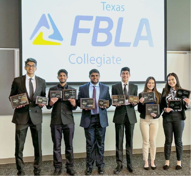 JSOM students displaying their winnings at the FBLA Texas state conference 2023