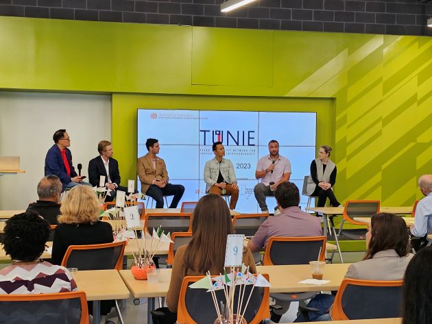 Brian Hoang, BS'19 (third from right), was one of the panelists at the TUNIE 2023 conference