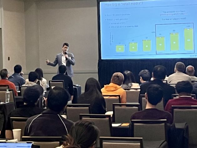 Photo of Jason Choi presenting at the 18th Annual Frank M. Bass Frontiers of Research in Marketing Science (FORMS) Conference at the Naveen Jindal School of Management