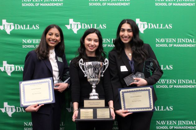 Photo of (right to left) Inshal Khawaja, Natalia Garza (winner of the Spring 2024 Role-Play Competition), and Ariana Farokhnia