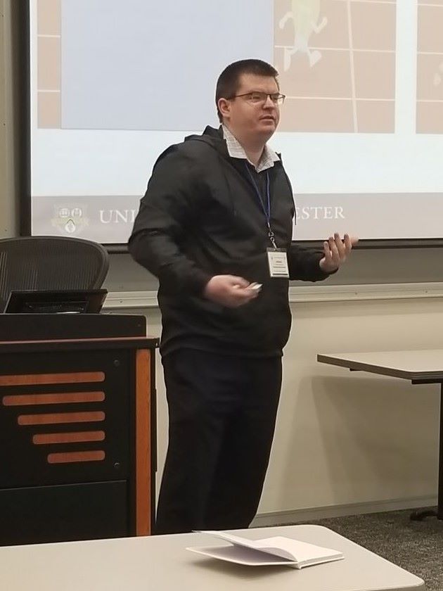 Photo of Presentation “Winning Strategies of Experienced Designers in a Crowdsourcing Platform: Investigating Recombinant Innovations” given by Mikhail Lysyakov, University of Rochester.