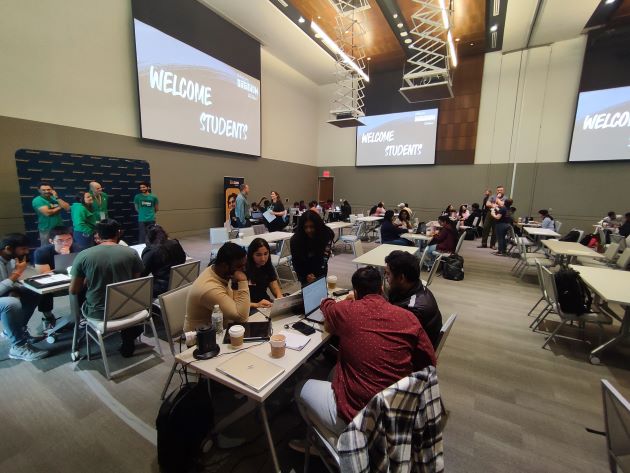 Photo of students participating in the Alteryx Datathon student competition.